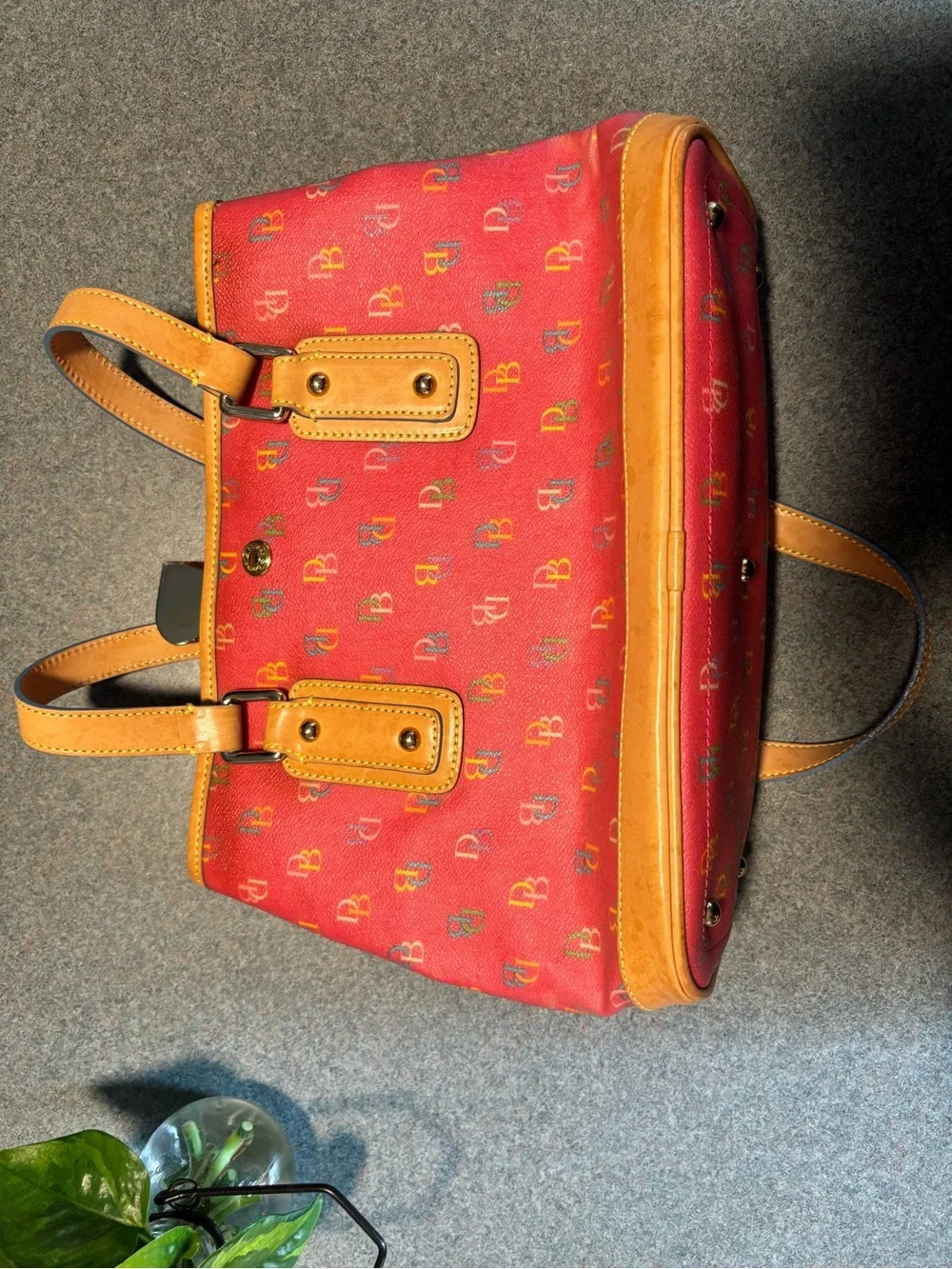 Vintage pink Dooney & Bourke Logo Tote with Tan Leather Accents with wallet